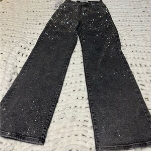 Nina Rossi Gray Rhinestone Stretch Jeans NWT small